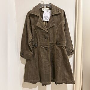 Mrs Pepper Women's Denim Olive Striped A-Line Coat